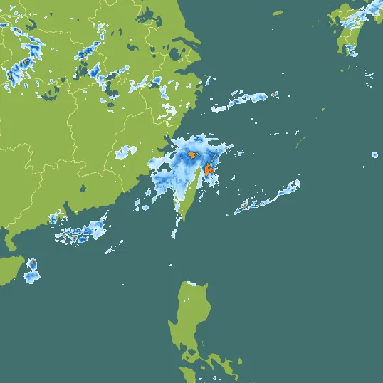 Map with Taiwan in the center and a precipitation layer on top.