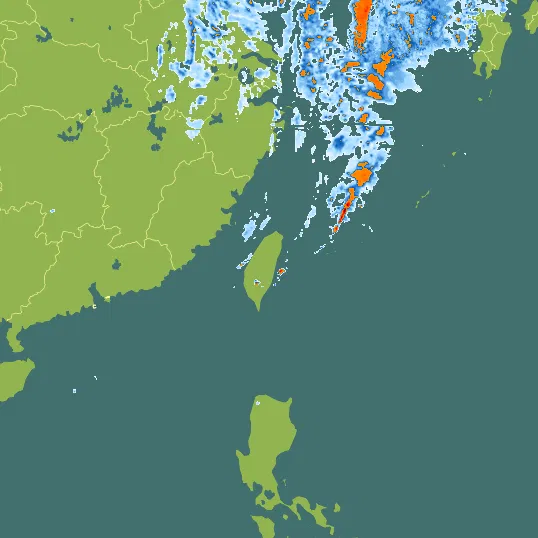 Map with Taiwan in the center and a precipitation layer on top.