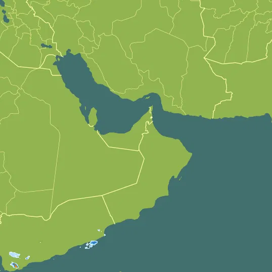Map with United Arab Emirates in the center and a precipitation layer on top.