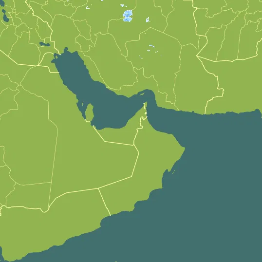 Map with United Arab Emirates in the center and a precipitation layer on top.