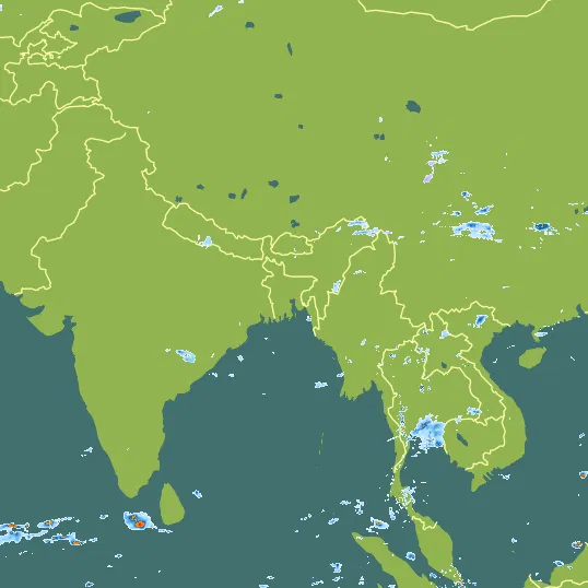 Map with Bangladesh in the center and a precipitation layer on top.
