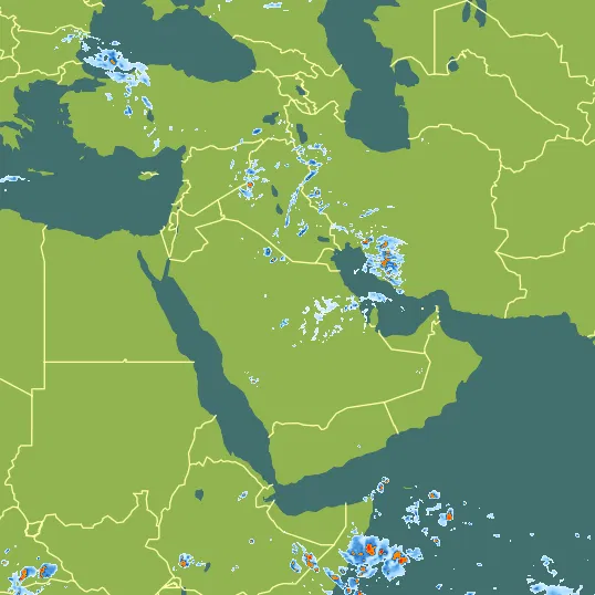 Map with Saudi Arabia in the center and a precipitation layer on top.