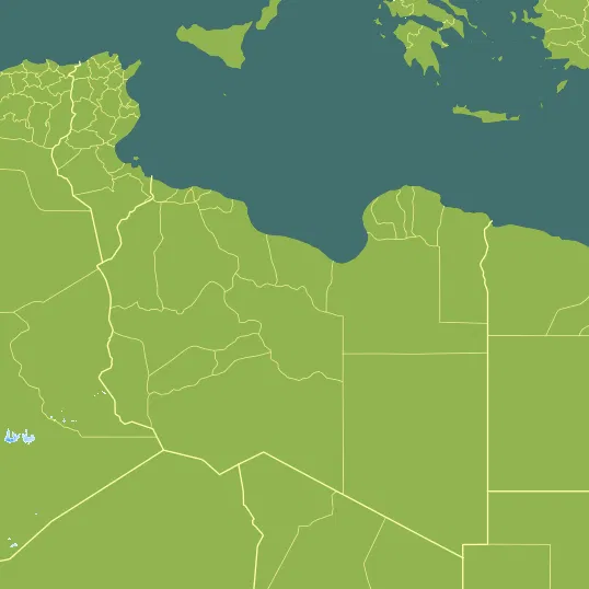 Map with Libya in the center and a precipitation layer on top.