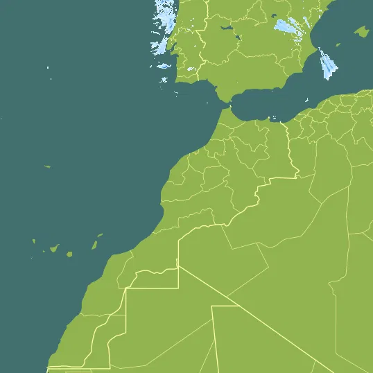 Map with Morocco in the center and a precipitation layer on top.