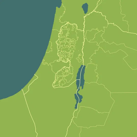 Map with Palestinian Territory in the center and a precipitation layer on top.