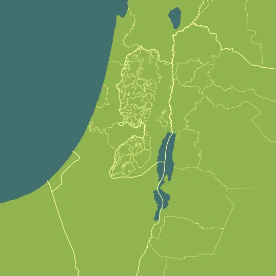 Map with Palestinian Territory in the center and a precipitation layer on top.