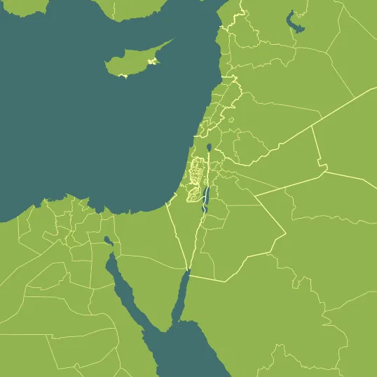 Map with Israel in the center and a precipitation layer on top.