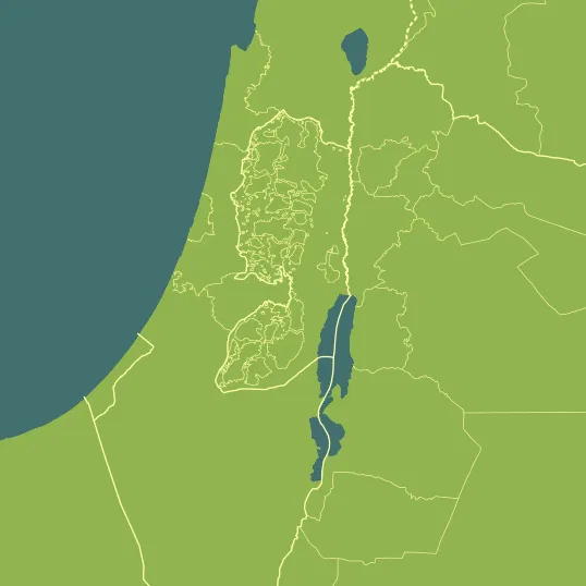 Map with Palestinian Territory in the center and a precipitation layer on top.