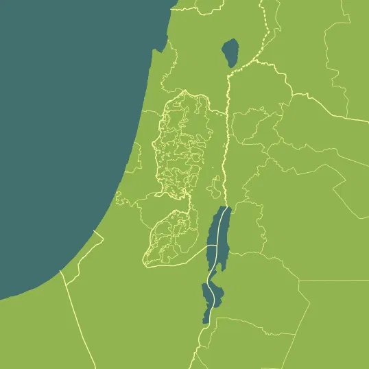 Map with Palestinian Territory in the center and a precipitation layer on top.