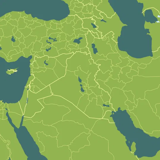 Map with Iraq in the center and a precipitation layer on top.