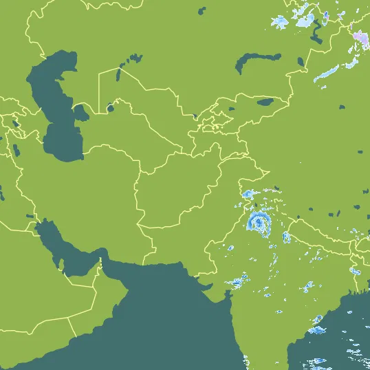 Map with Afghanistan in the center and a precipitation layer on top.