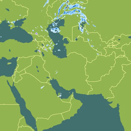 Map with Iran in the center and a precipitation layer on top.
