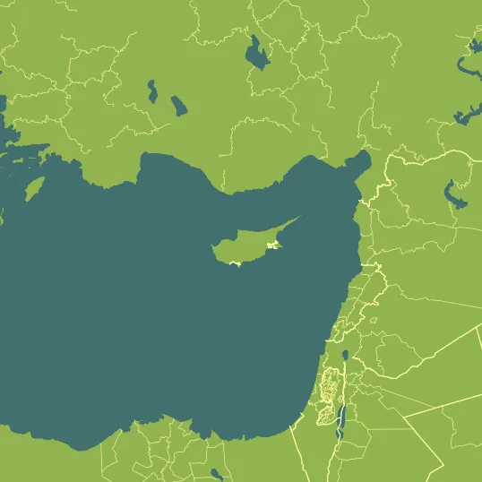 Map with Cyprus in the center and a precipitation layer on top.
