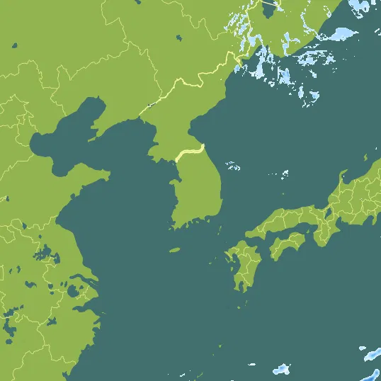 Map with South Korea in the center and a precipitation layer on top.