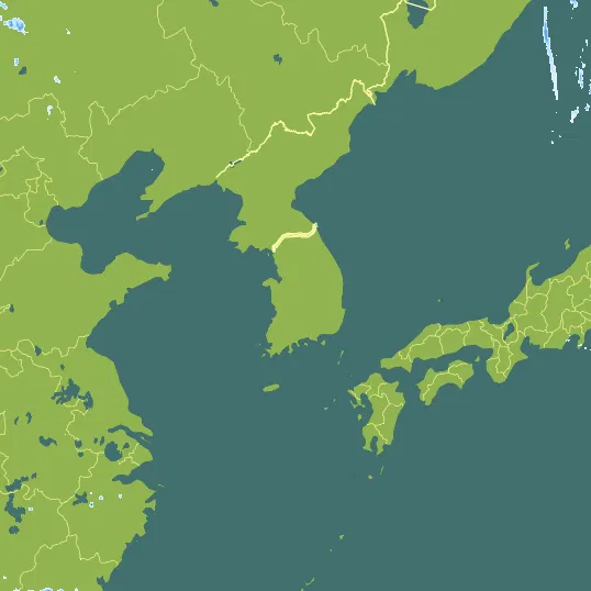 Map with South Korea in the center and a precipitation layer on top.