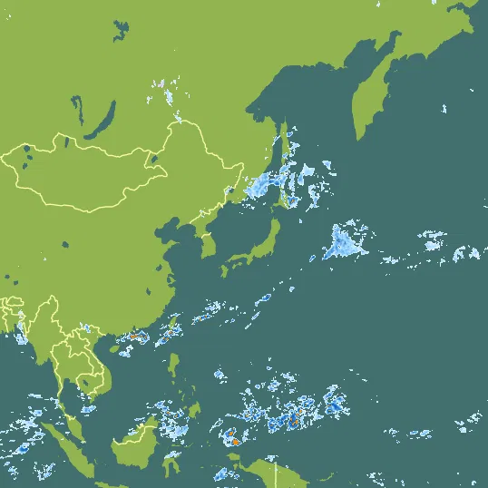 Map with Japan in the center and a precipitation layer on top.