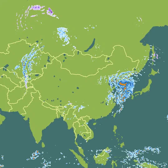 Map with China in the center and a precipitation layer on top.