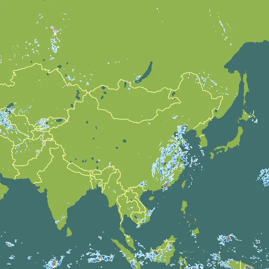Map with China in the center and a precipitation layer on top.