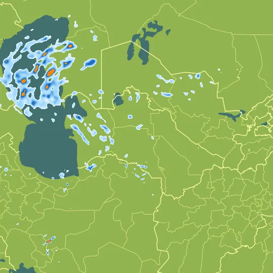 Map with Turkmenistan in the center and a precipitation layer on top.