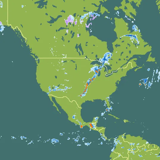 Map with United States in the center and a precipitation layer on top.