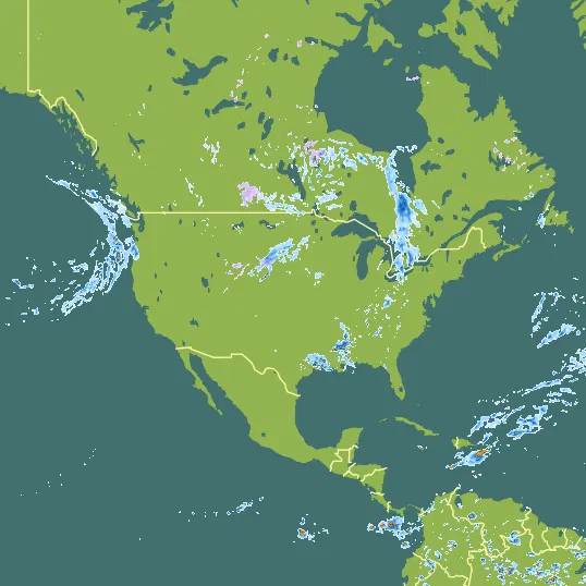 Map with United States in the center and a precipitation layer on top.