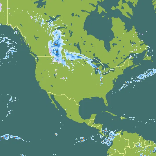 Map with United States in the center and a precipitation layer on top.