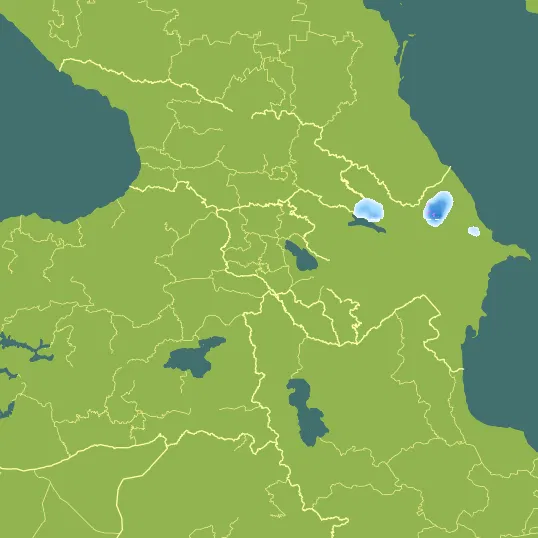 Map with Armenia in the center and a precipitation layer on top.