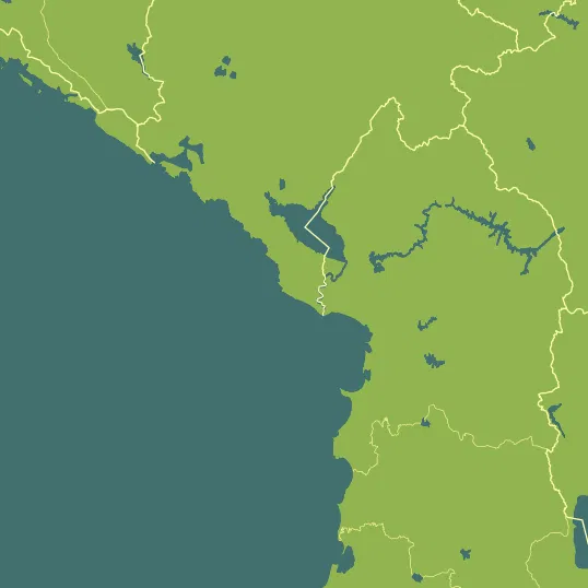 Map with Montenegro in the center and a precipitation layer on top.