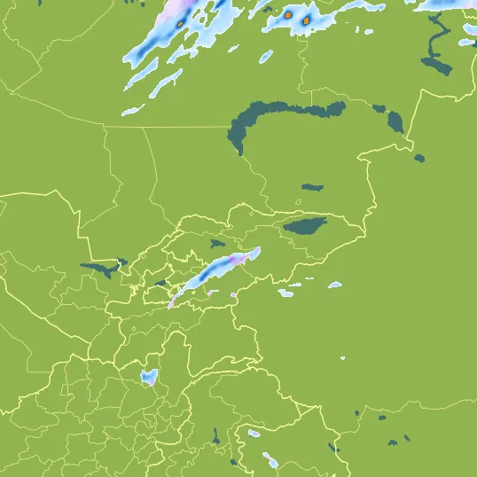 Map with Kyrgyzstan in the center and a precipitation layer on top.