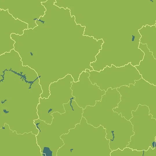 Map with Kosovo in the center and a precipitation layer on top.