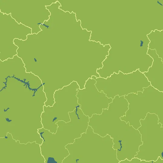 Map with Kosovo in the center and a precipitation layer on top.