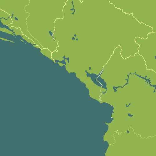 Map with Montenegro in the center and a precipitation layer on top.