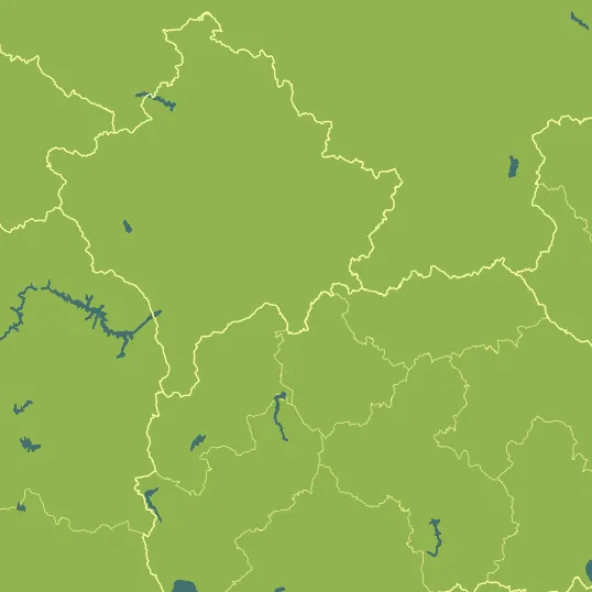 Map with Kosovo in the center and a precipitation layer on top.