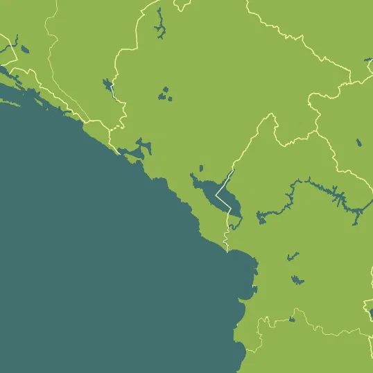 Map with Montenegro in the center and a precipitation layer on top.