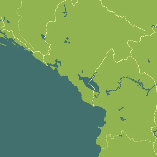 Map with Montenegro in the center and a precipitation layer on top.