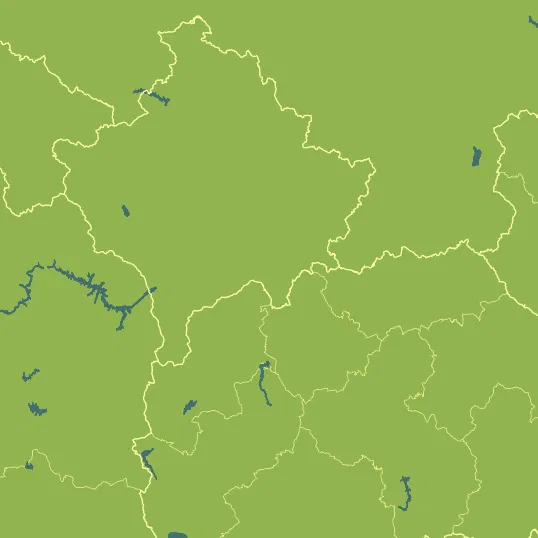 Map with Kosovo in the center and a precipitation layer on top.