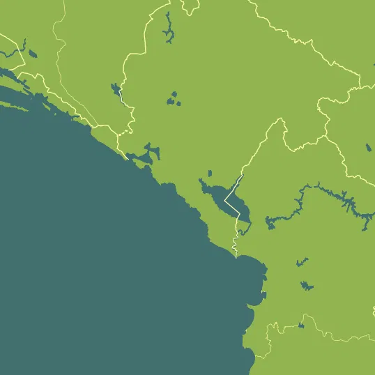 Map with Montenegro in the center and a precipitation layer on top.