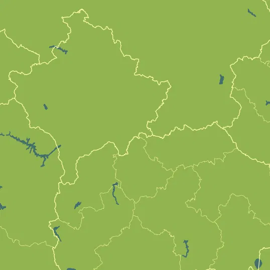 Map with Kosovo in the center and a precipitation layer on top.