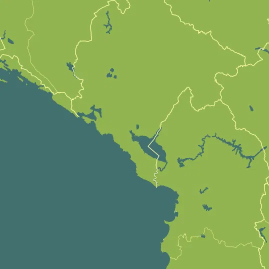 Map with Montenegro in the center and a precipitation layer on top.