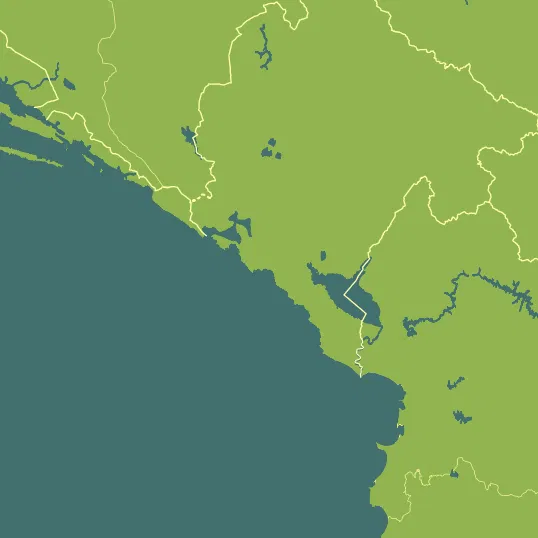 Map with Montenegro in the center and a precipitation layer on top.