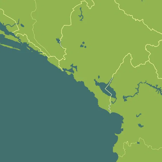 Map with Montenegro in the center and a precipitation layer on top.