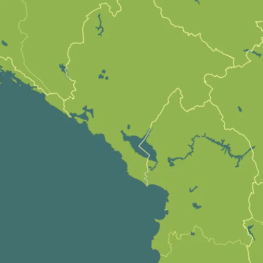 Map with Montenegro in the center and a precipitation layer on top.