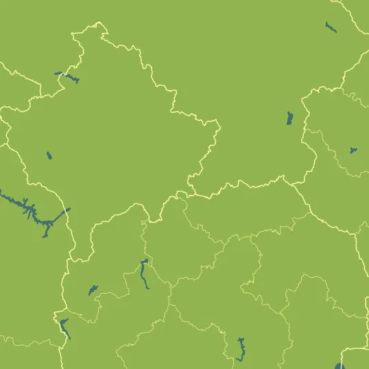 Map with Kosovo in the center and a precipitation layer on top.