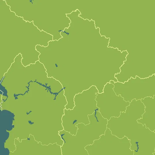 Map with Kosovo in the center and a precipitation layer on top.