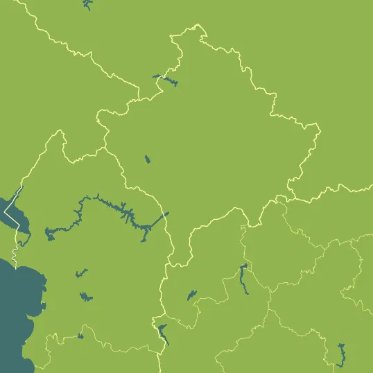 Map with Kosovo in the center and a precipitation layer on top.