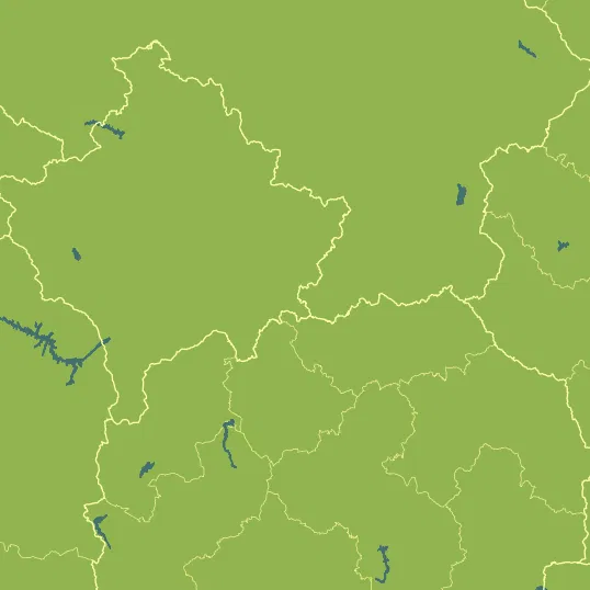 Map with Kosovo in the center and a precipitation layer on top.