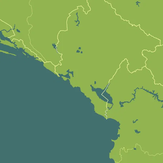 Map with Montenegro in the center and a precipitation layer on top.