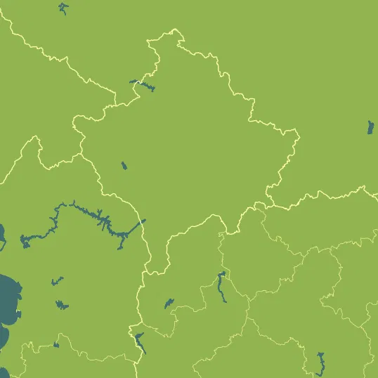 Map with Kosovo in the center and a precipitation layer on top.