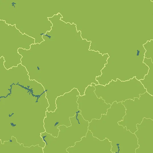 Map with Kosovo in the center and a precipitation layer on top.