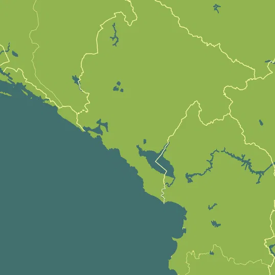 Map with Montenegro in the center and a precipitation layer on top.